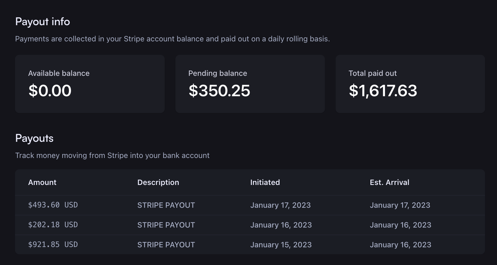 Payout user interface